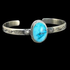 Blue Kingman Turquoise stack Cuff bracelet Sterling Silver Samuel Yellowhair 3