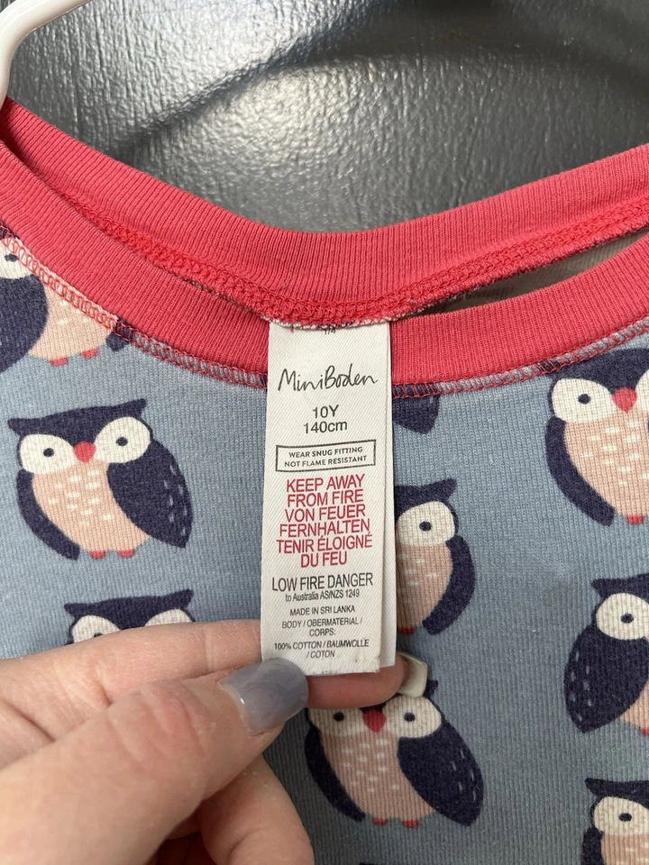 Mini Boden NIÑAS Talla 10Y Azul Rosa Búho Pijama Parte Superior Inferior Conjunto Foto 4 de 4
