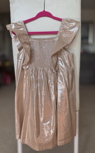 Toddler Girl Kid Cute Stylish Metallic Flutter Sleeves Brown Shiny Dress 4t - Picture 12 of 15