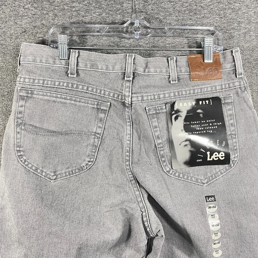 Vintage Lee Jeans Mens 36x32 Fit 34x32 Riveted Gray Straight Made