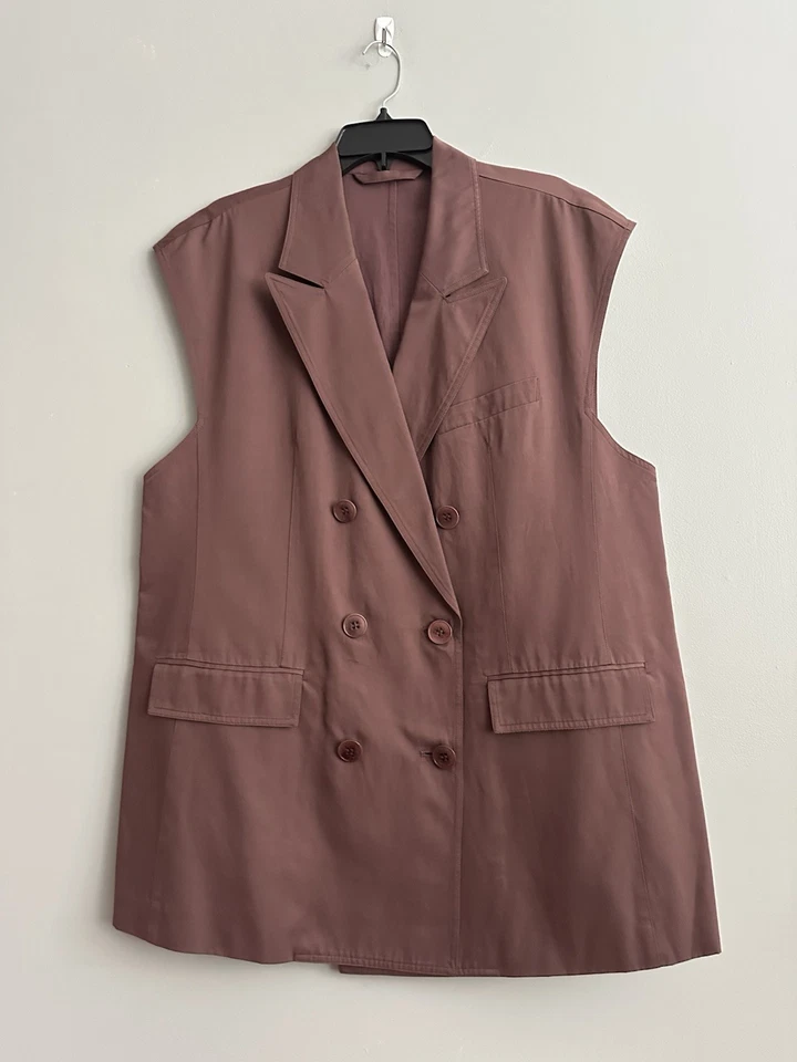 Nuevo Chaleco Tibi L Drapey Traje De Gran Tamaño Doble Pecho Marrón Canela Relajado Foto 2 de 4