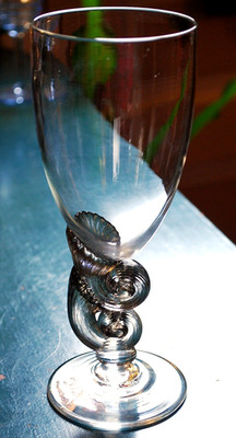 RARE Hand Blown DOUBLE NAUTILUS Water Goblet BOB CROOKS Signed British ART GLASS