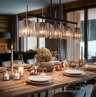 LNC Echonalyri 35.4 in. W Black & Brass Island Chandelier with Glass Shades