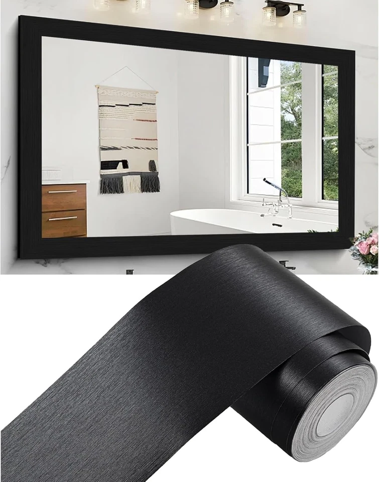 Removable Black Peel and Stick Wallpaper - Elegant Mirror Border Trim 2" x 393" - Image 3 of 4