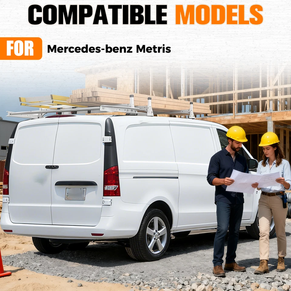 Escalera techo furgoneta 3 barras escalera portaescaleras con rodillo trasero de 24" para Mercedes-benz Metris Foto 3 de 4