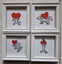 Miniatur Bilderrahmen aus Holz , Set mit 4 Bildern Figuren mit Herz