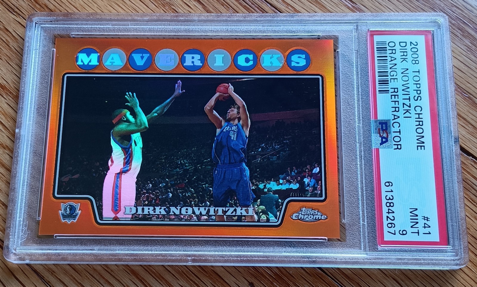 2008 TOPPS CHROME #41 ORANGE REFRACTOR /499 Dirk Nowitzki SP PSA 9 (sn: 426/499) view 1