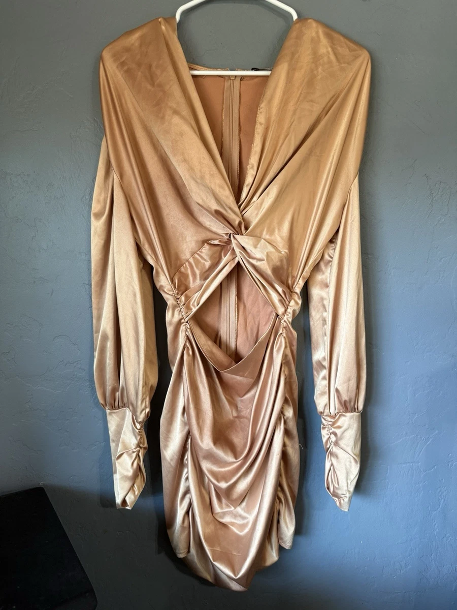 chinese dress ladies Empire-Waist Long Beaded Prom Dress with Long Sleeves Rose Gold / 8