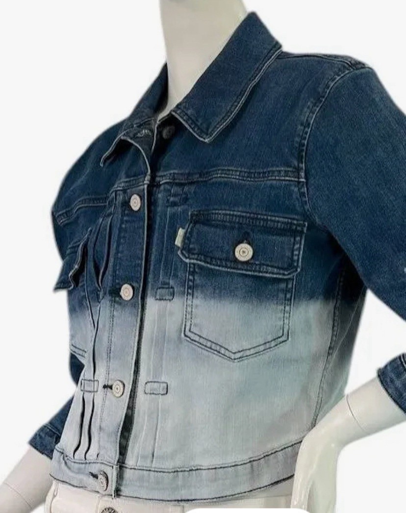 LEVI’S Jean Jacket Cropped Ombré 3/4 Sleeve Denim Button Up Size Small Y2K