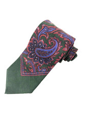 Vintage Polo Ralph Lauren Tie Dark Green Silk Paisley Handmade Italy Classic