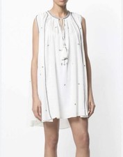 Isabel Marant Etoile Belissa Embroidered Women's Tie Neck Cotton Mini Dress M 38
