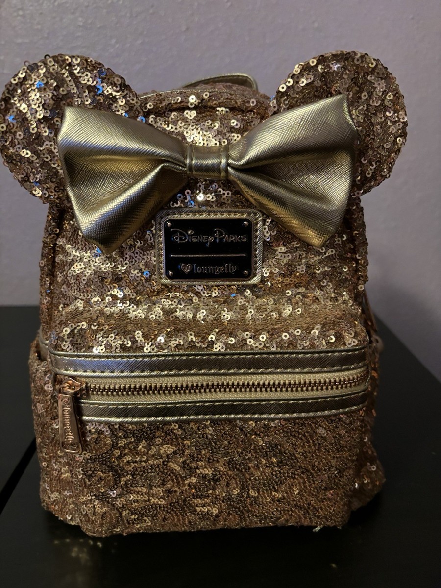 DisneyParks Minnie Mouse Gold Sequin Loungefly Mini Backpack Brand New With Tag Loungefly Disney Parks Minnie Mouse Sequin Small Backpack  main image 2