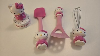Sanrio Hello Kitty Kitchen Timer Pink White 2013 plus Spatula, Whisk, & Turner
