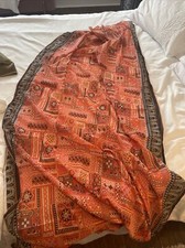 Damas Grande Estampado Bufanda Mantón Negro y Naranja India Dupatta Oriental Algodón