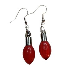 Christmas Light Bulb Earrings Dangle Drop Red Silver
