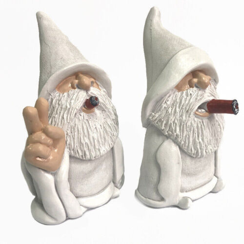 Smoking White Wizard Gnome Figure Garden Yard Lawn Dwarf Statue Christmas Decor - Picture 1 of 14