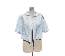 Vintage Baby Blue Quilted Nylon Scalloped Bed Jacket Crop