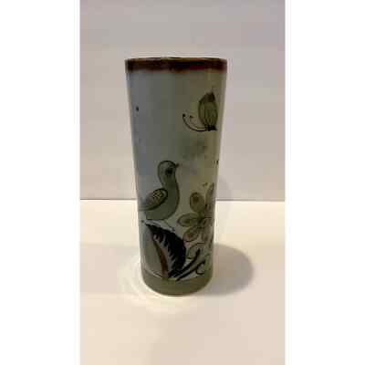 Vintage Fred & Barbara Meiers Mexican pottery cylinder 9.0''vase