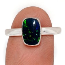 Natural Chalama Black Opal 925 Sterling Silver Ring Jewelry s.8.5 CR68955