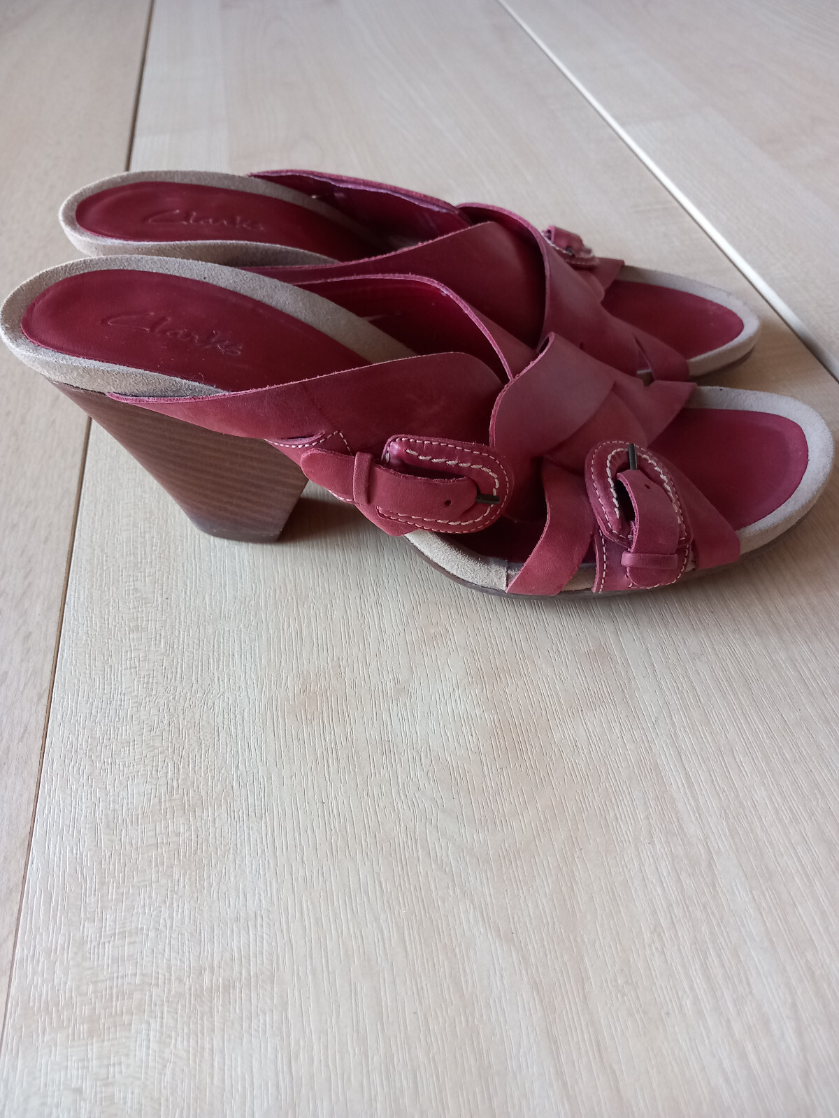 Ladies Clarks Red Leather Sandals Size 7.5 eBay