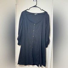 ASOS Black Quarter Puff Sleeves Faux Button Front Mini Dress Size 16