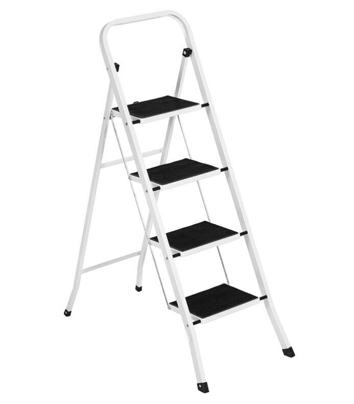 4-Step Luxury Portable Folding Steel Ladder w Hand are Steps sold out Rail Wide
