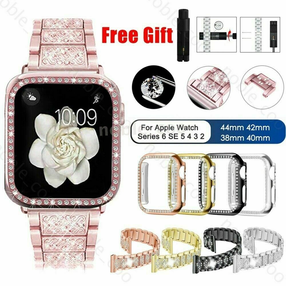 For Apple Watch Series SE 44mm-38mm Diamond Bling Band Case iWatch  Strap - Main Image