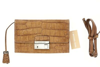 Michael Kors Gia Snake Leather Clutch Bag with Lock   Women's Brown 6x10x1.5''