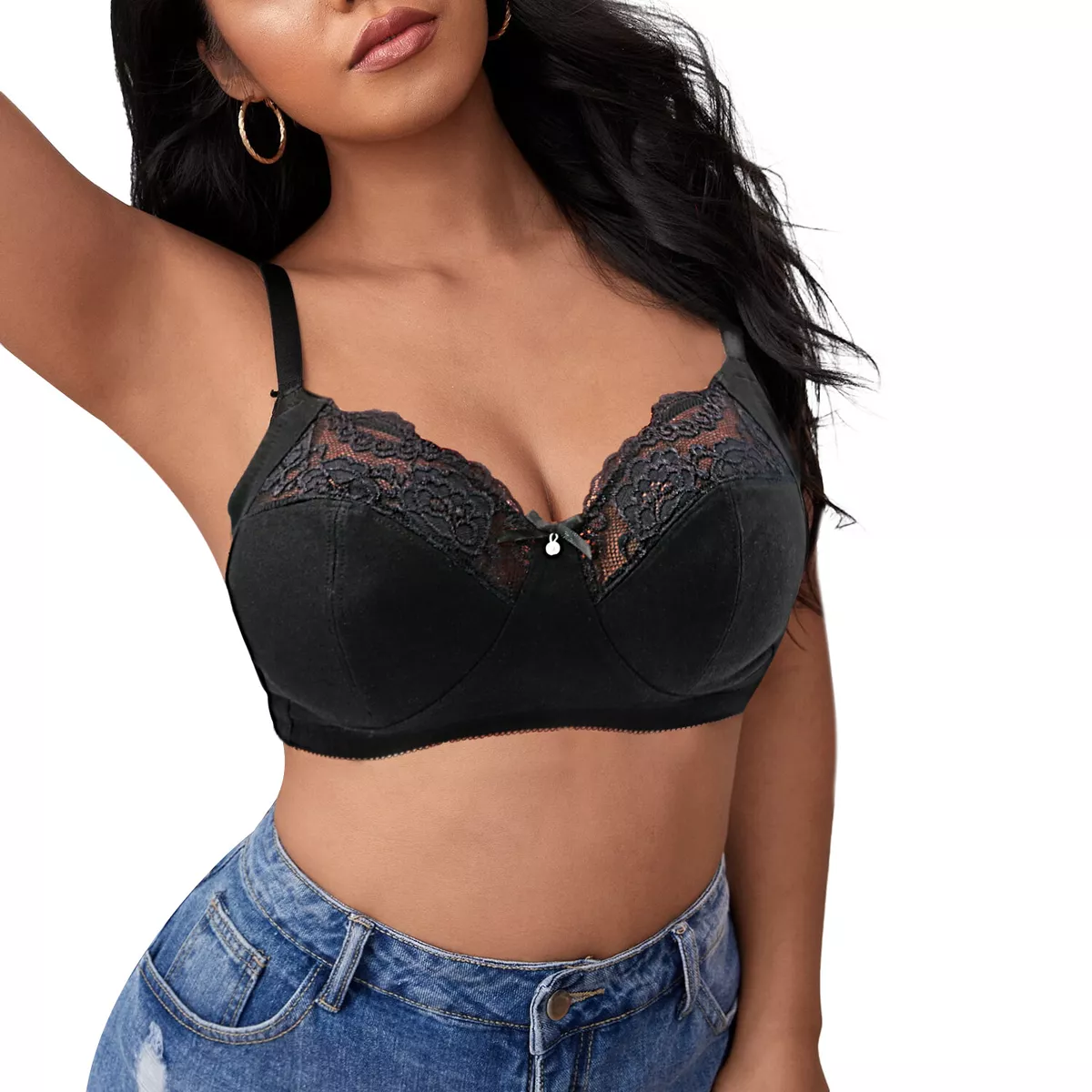 Deep Cup Wireless Full Cup Bra Large Bust Lace Firm Hold Plus Size 38-42 C  - DD