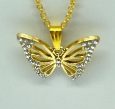 Set Necklace Earrings Gold Tone 24" Chain with crystal accented butterflies