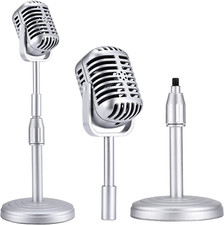 Facmogu Vintage Desktop Microphone Prop Model with Adjustable Stand, Silver