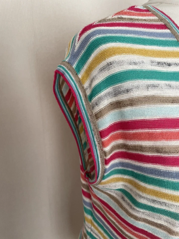 M&S Multicolour Stripe Fine Knit Sleeveless Jumper Top Size 10 VGC Cotton Linen  - Image 3 of 4