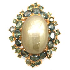 Heated Gemstone Yellow - Bluish Green Sapphire Ring 925 Silver Size 9