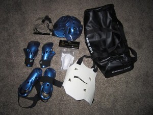 Swift Martial Arts Padding Helmet, Chest, Gloves, Foot Protectors, Blue Youth