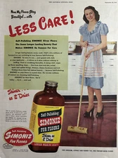 1946 Simoniz Floor Wax Self Polishing Shines Dries Less Care Vintage Print Ad