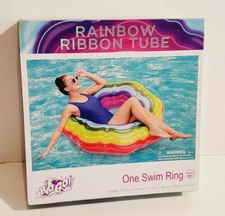 RAINBOW RIBBON DESIGN 37" SWIM RING TUBE INFLATABLE SWIMMING POOL FLOAT H2O-GO