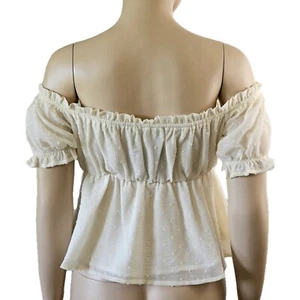 On Off Shoulder Blouse Empire Waist Top Short Sleeve Swiss Dot NWT back