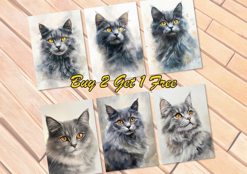 Majestic Grey Cats, Prints on Matte Paper | Whimsical Feline Portrait Art