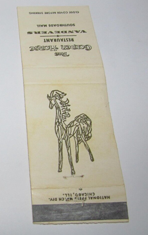 Matches Matchbook Cover The Golden Horse Restaurant Vandevers Southroads Mall