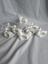 8 White Porcelain Animal Napkin Rings 6 Duck 1 Chicken 1 Cow VINTAGE JAPAN