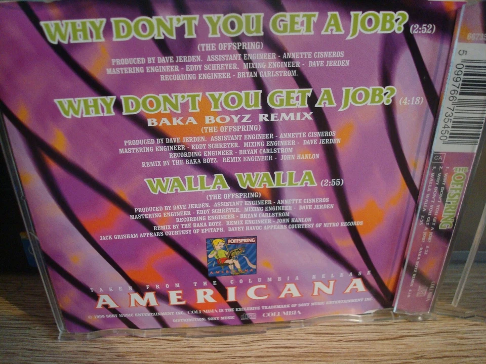 CD.THE OFFSPRING.WHY DON'T YOU GET A JOB? CD SINGLE.3 TRACKS.ROCK.BAKA BOYZ. - Image 2 of 2