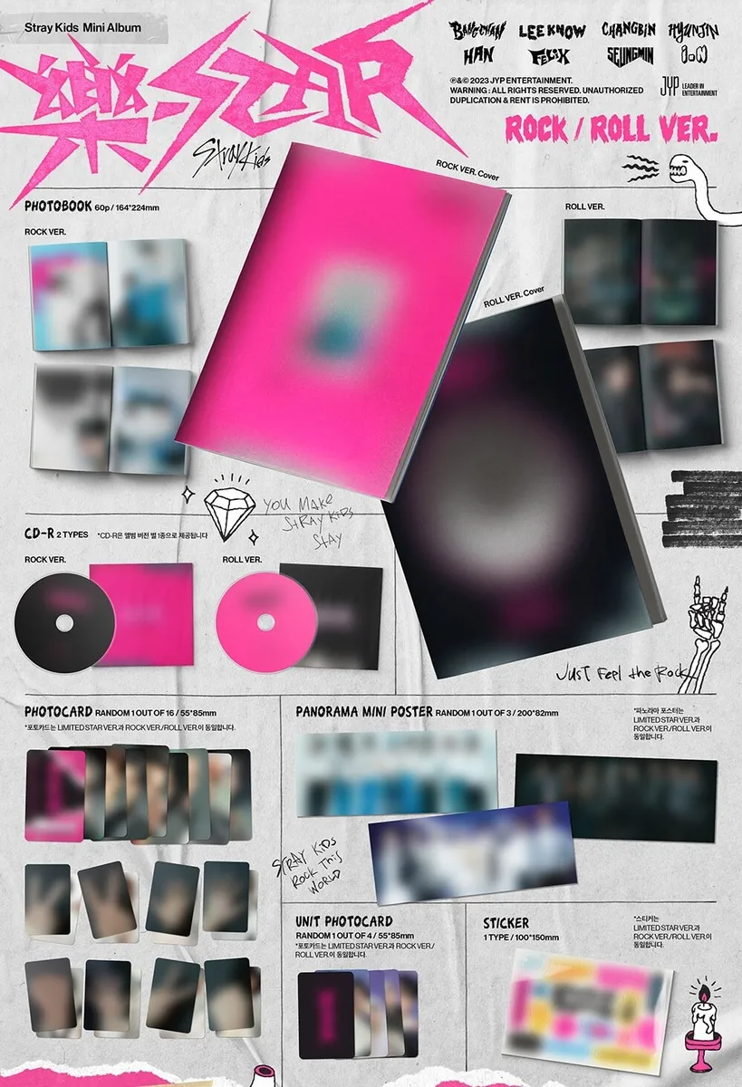 STRAY KIDS Album [ROCK-STAR] ROCK Ver. CD+P.Book+2p P.Card+Mini Poster(On  Pack)