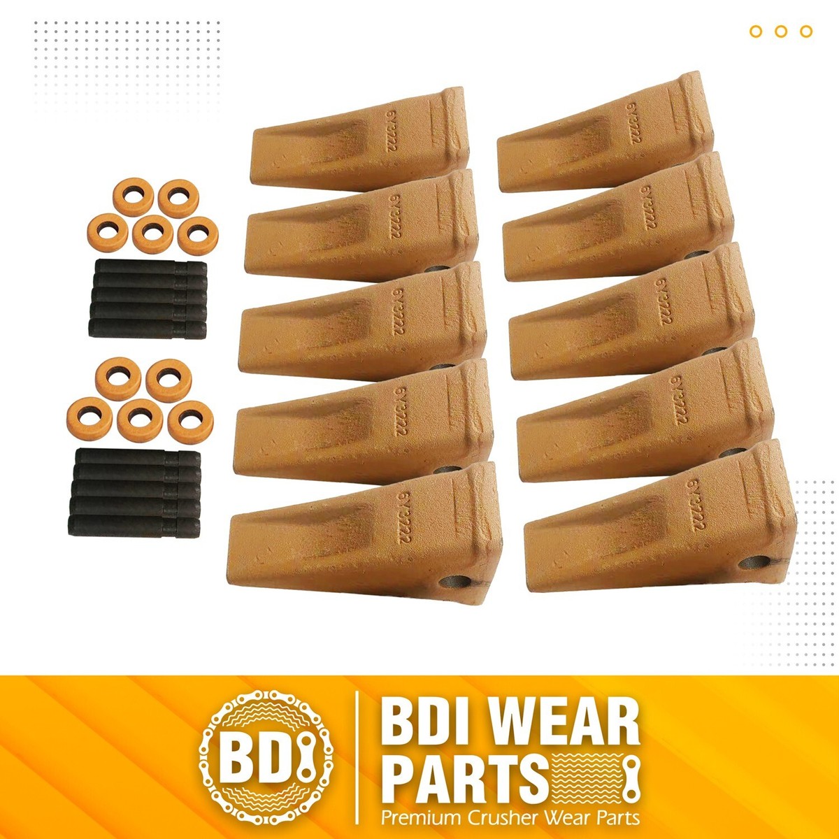6Y3222 - Cat J225 Style Backhoe Bucket Dirt Teeth with Pins and