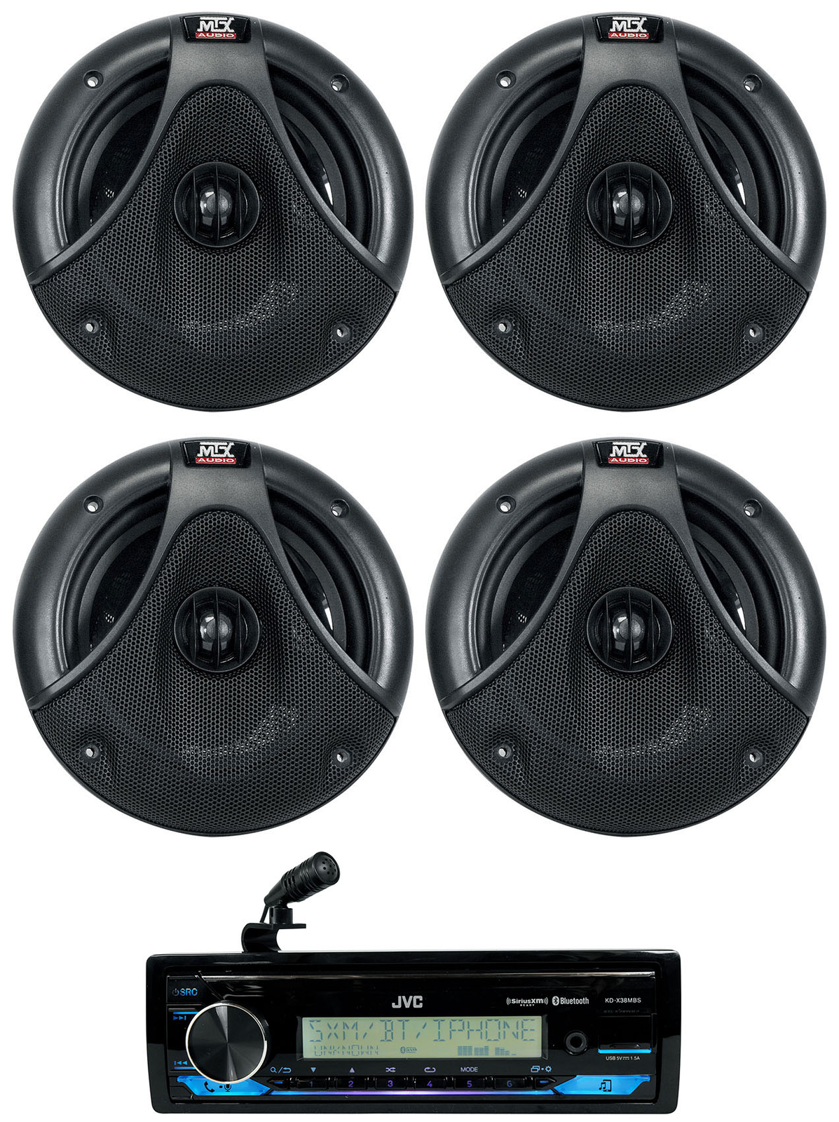 Морской UTVмотоциклетный ресивер JVC KD-X38MBS с Bluetooth 4 динамиками MTX 65 26790₽