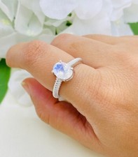 Rainbow Moonstone Gemstone Ring Twisted Wire Ring 925 Sterling Silver Stack Ring