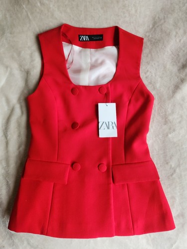 Zara Set Zara Lined Button Vest Sz S + Straight Leg Pants Slit M Red NWT - Picture 3 of 17