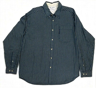 Columbia Sportswear Button Down Men's Plaid Long Sleeve Shirt Blue Beige Size L