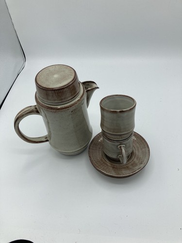 Vintage Creigiau Studio Pottery Wales Coffee/Tea Pot 2 Cups & Saucer Set - Picture 13 of 13