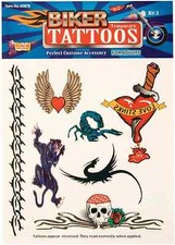 BIKER FEMALE TEMPORARY TATTOOS HALLOWEEN COSTUME ACCESSORY