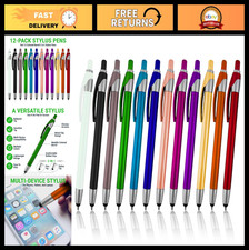 12 Pack Touchscreen Stylus Ballpoint Pen Set - Assorted Colors, Universal Fit